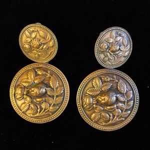Vintage Clip earrings - Brass Rose Impressed Design